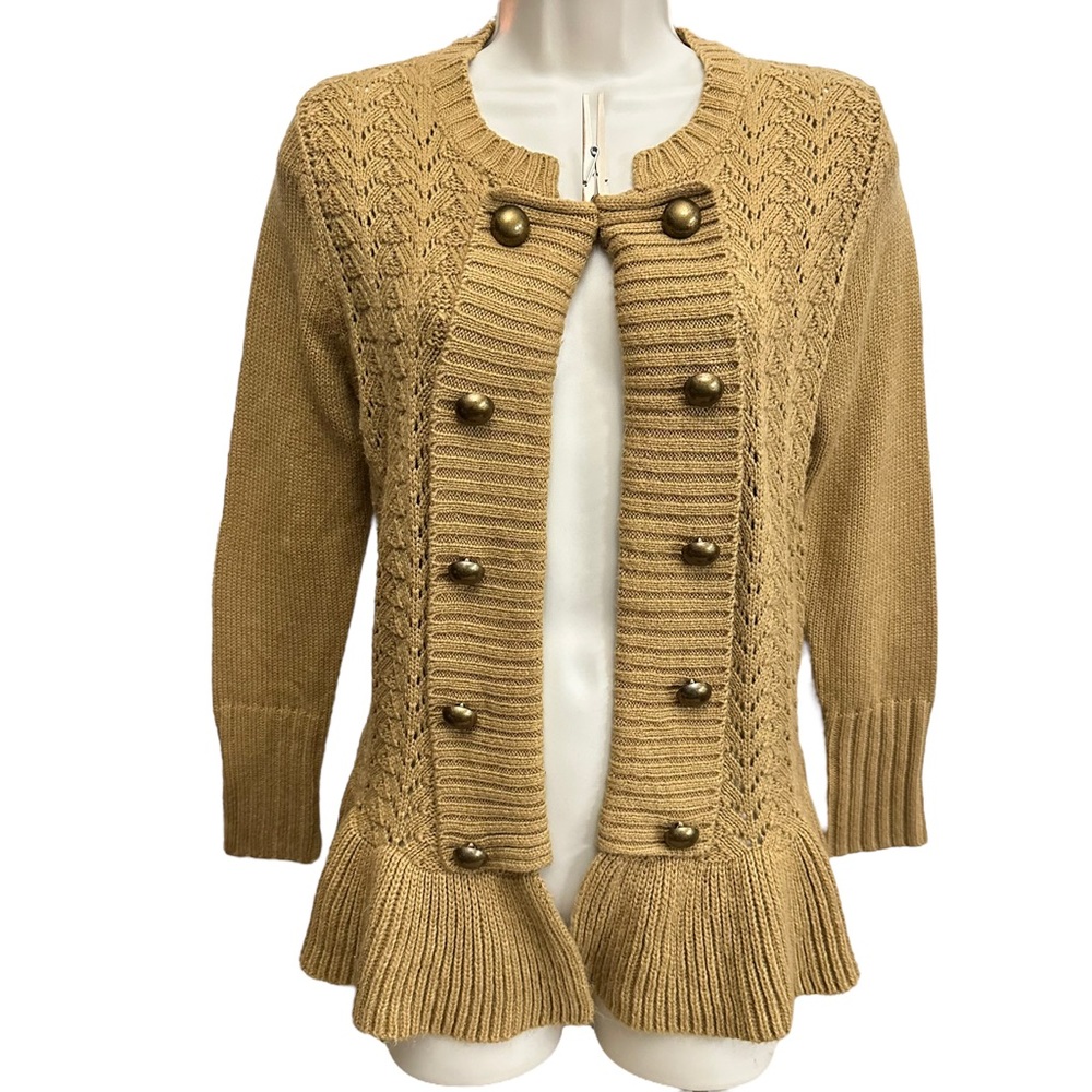 Debbie Morgan Womens Cable Knit Open Front Sweater Cardigan Faux Buttons Size PS